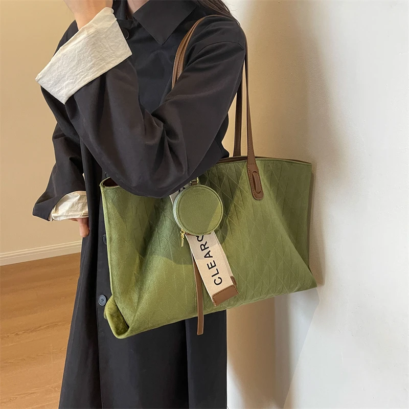 简约风百搭时尚复古托特包女生通勤大容量包包洋气ins小众单肩包