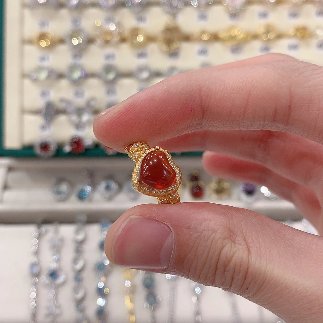 石榴石戒指银S925镶嵌茉****糖