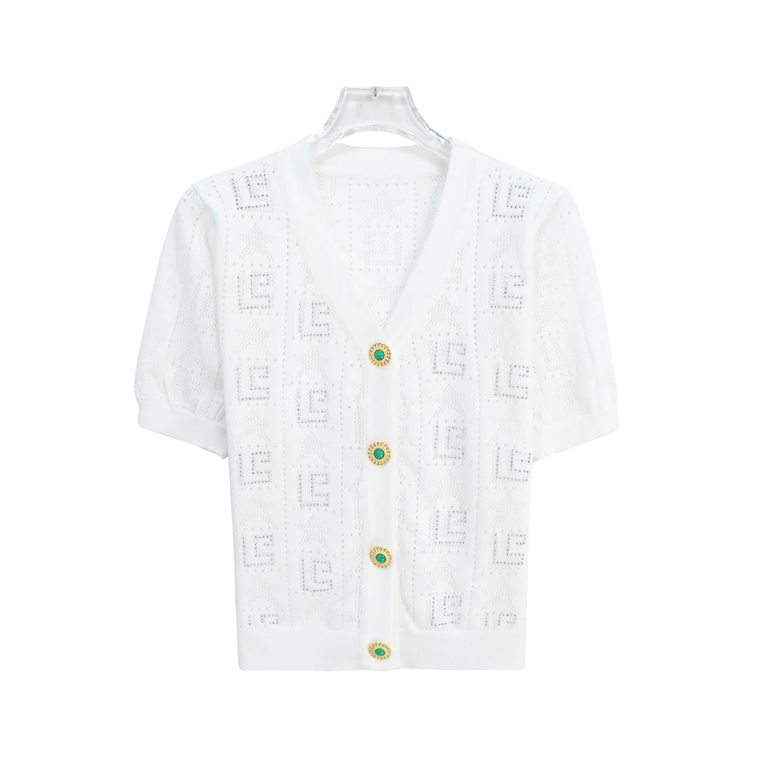 轻奢小香风优雅气质名媛风镂空T恤X26903