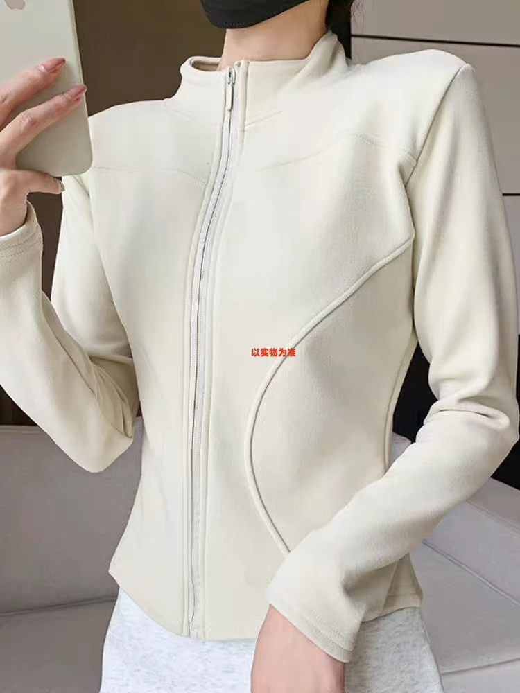 秋冬新款加厚立领拉链小蛮腰显瘦瑜伽服春秋运动户外休闲女士