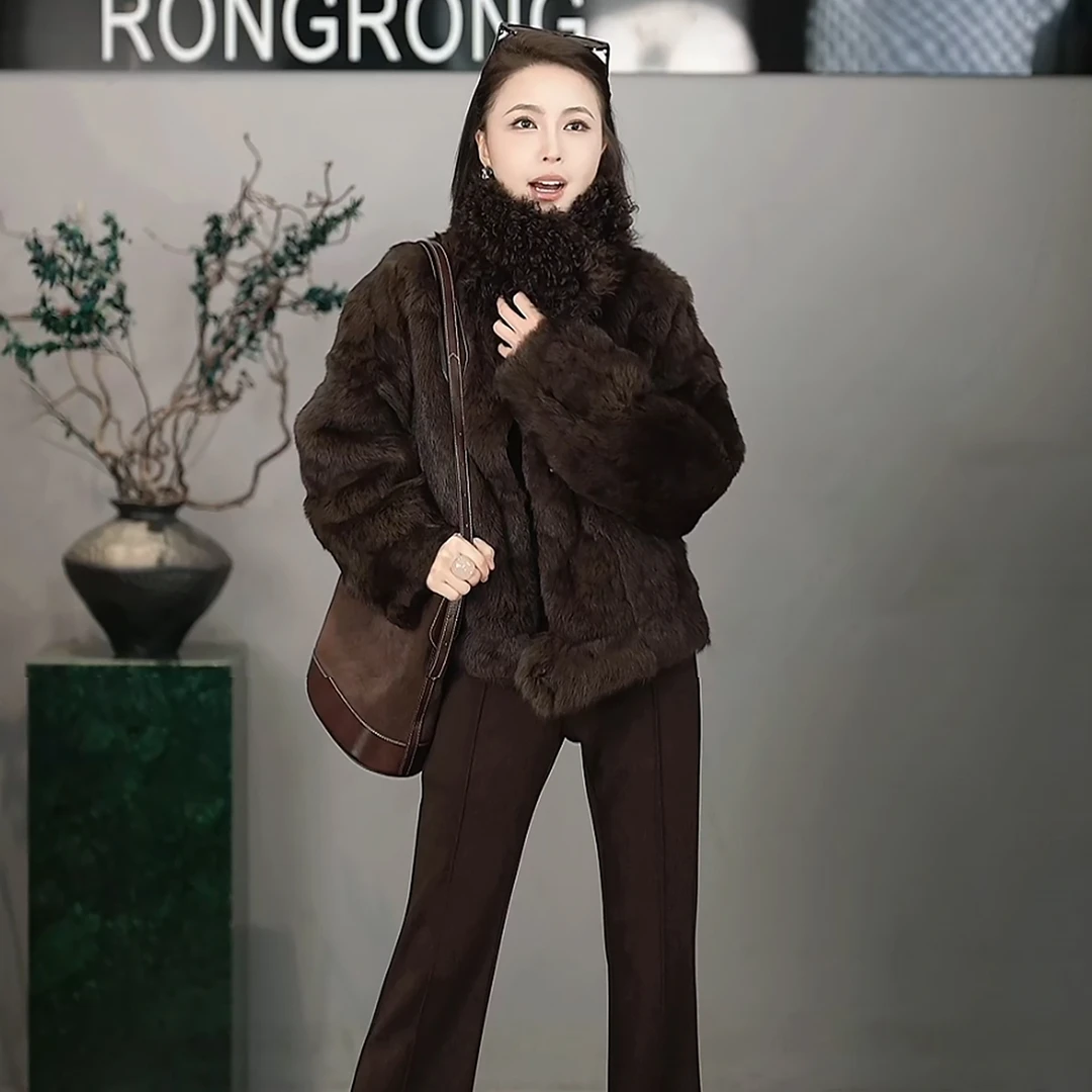 溶溶【林渊晨昏】RONG 托斯卡纳羊皮毛毛领安哥拉獭兔皮草MYD8825