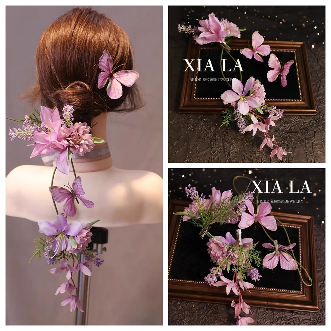 新娘头饰红色婚礼流苏时尚唯美甜美复古公主森系韩式结婚