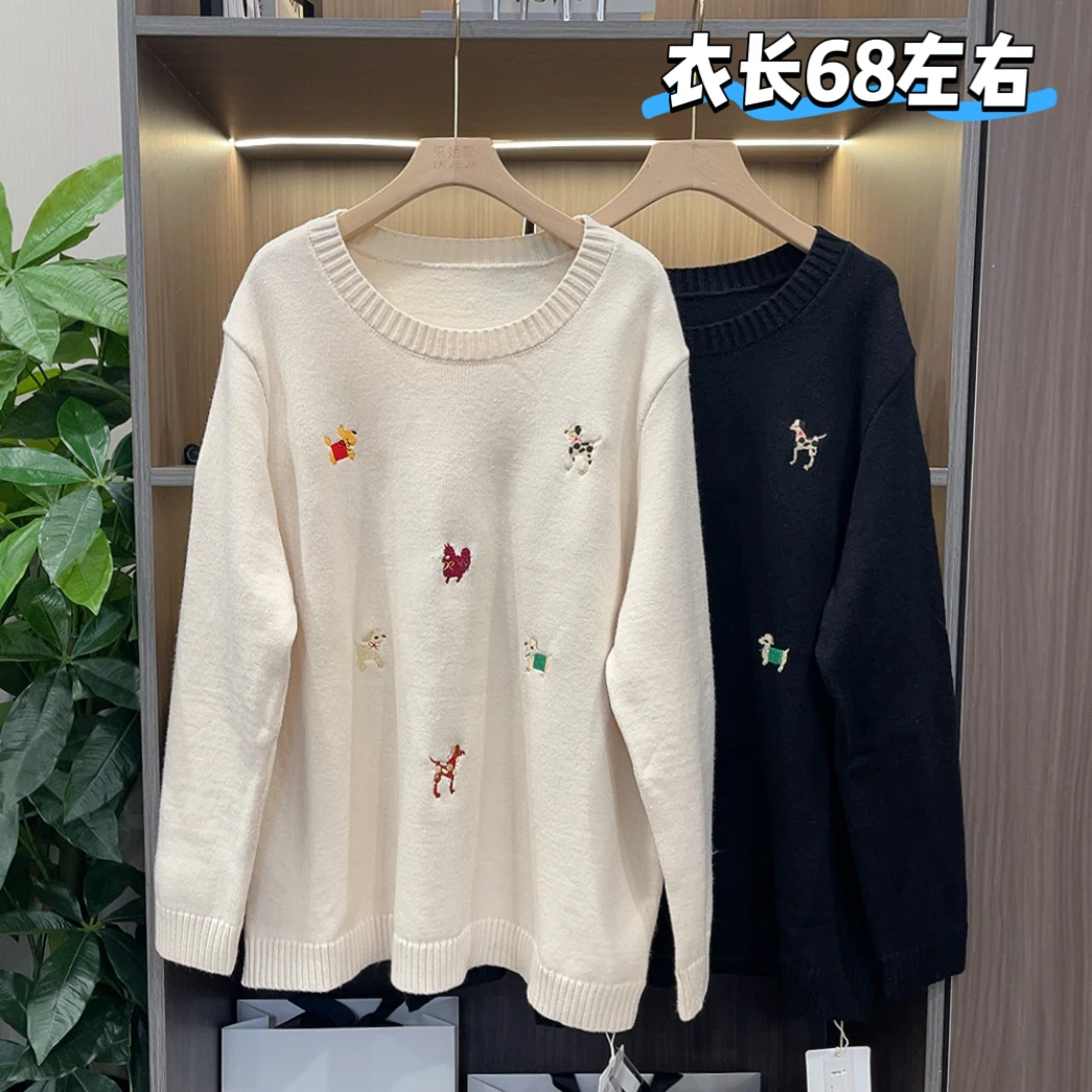 休闲款卡通刺绣圆领针织衫上衣