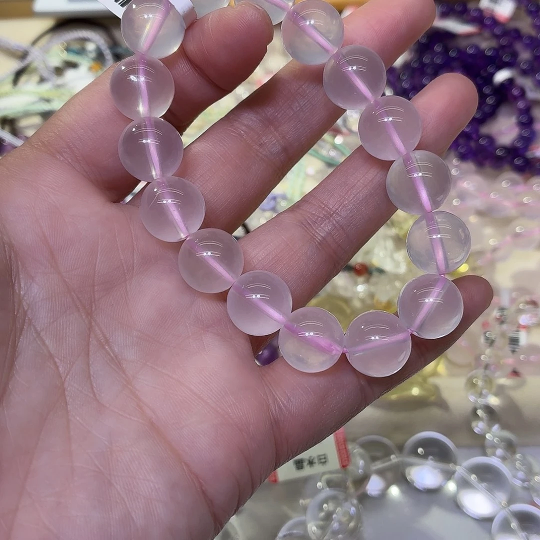 玉粉水卡12mm手串