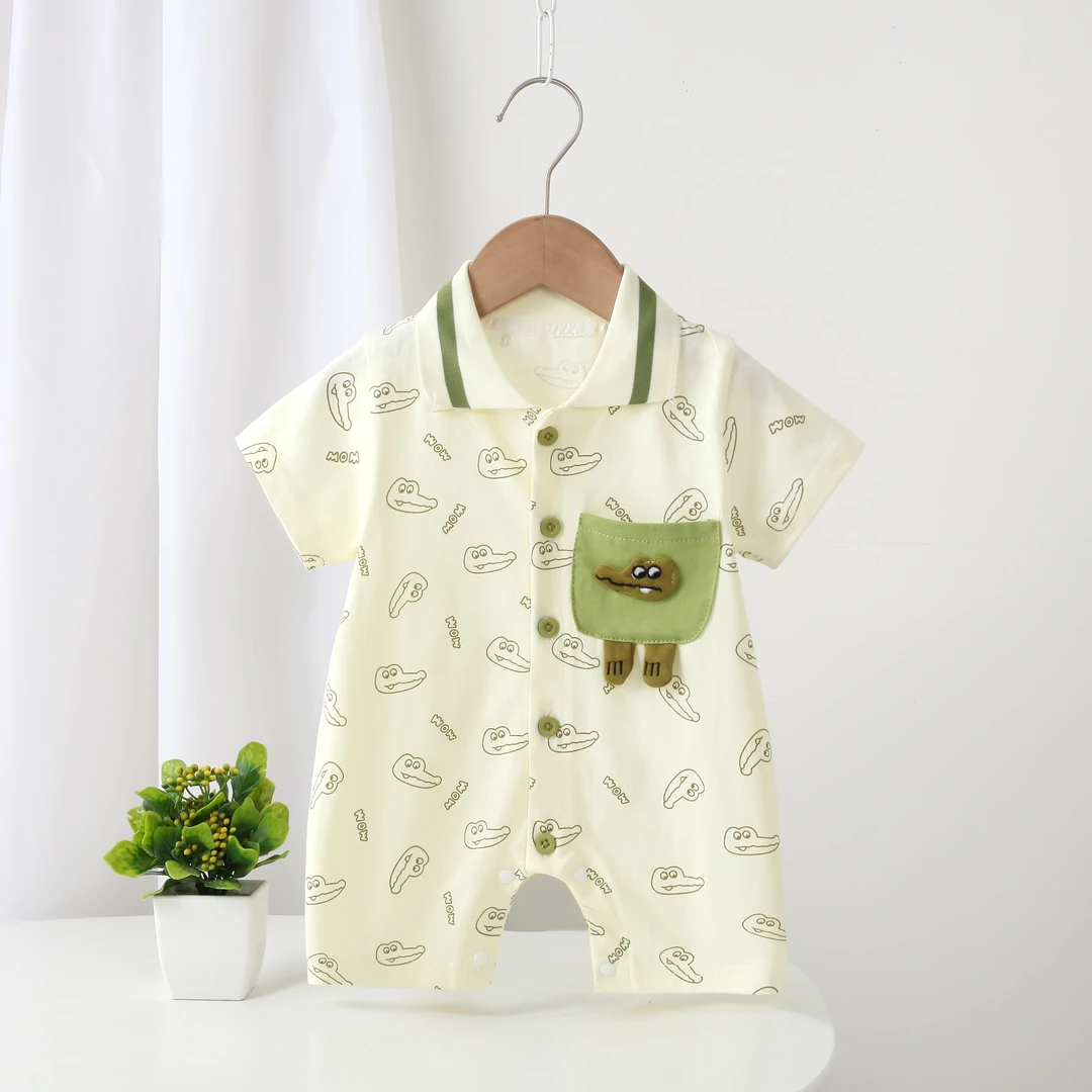 2025夏款男宝宝短袖包屁衣婴幼儿满印卡通短爬服夏季薄款短袖哈衣