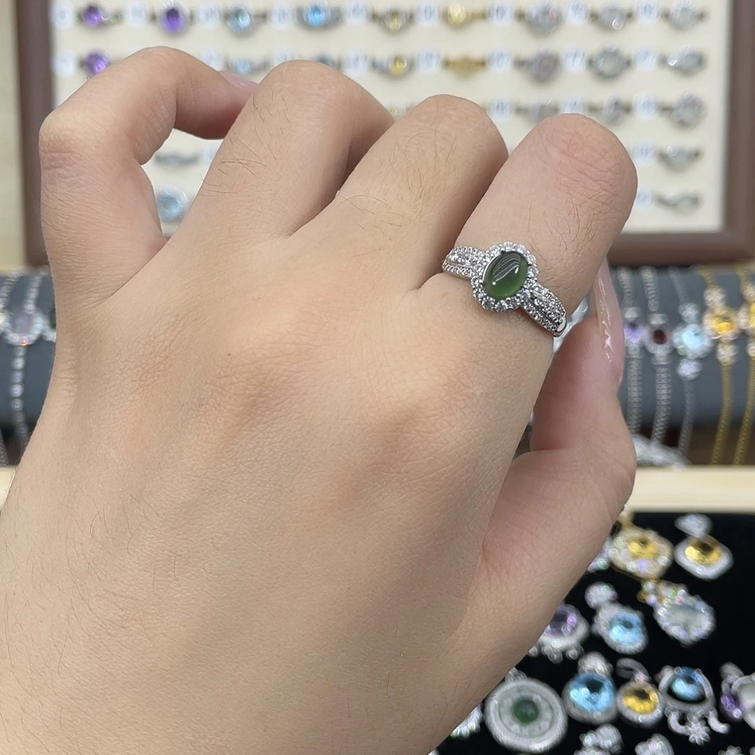 岫玉银S925镶嵌戒指