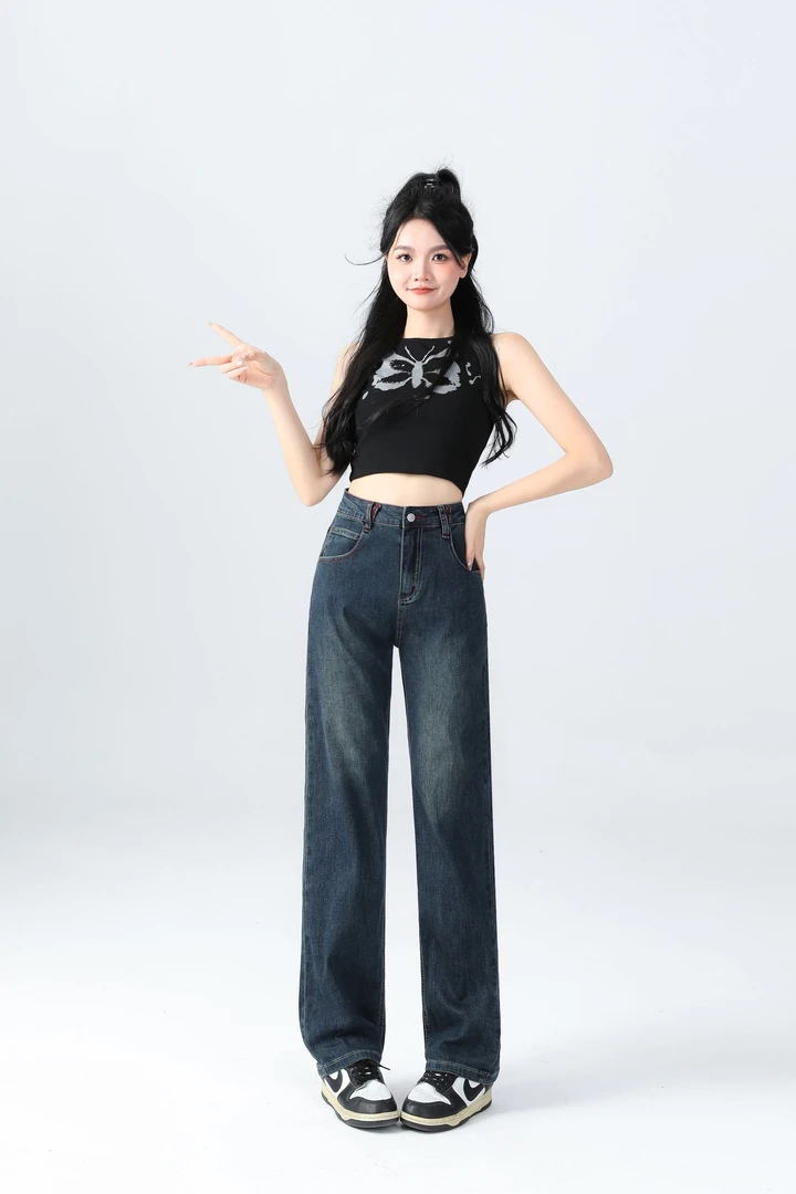 2025夏季薄款新款高腰窄版直筒裤显瘦百搭时尚女士牛仔裤5218