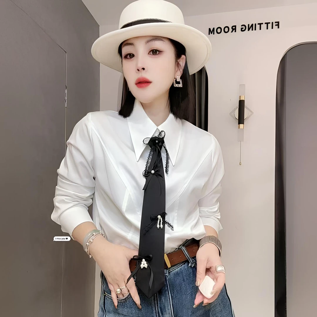 【依尚精选】欧货秋冬新品女领带时尚气质潮流商务百搭个性长袖衬衫