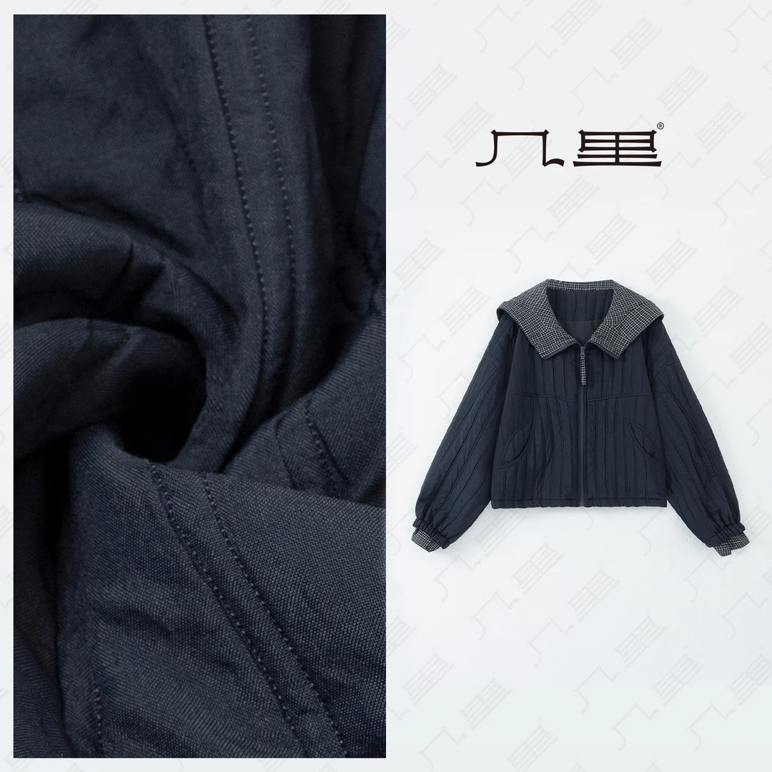 几里与麻 格子拼接连帽绗线棉服外套 衣长55胸围149 2092847