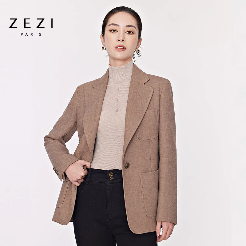 ZEZI进口羊毛西装外套时尚百搭通勤显瘦气质西服春秋休闲外套女装