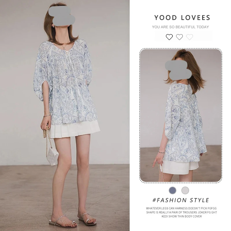 夏日穿搭松弛感套装休闲宽松碎花衬衫气质高腰短裤子度假风两件套