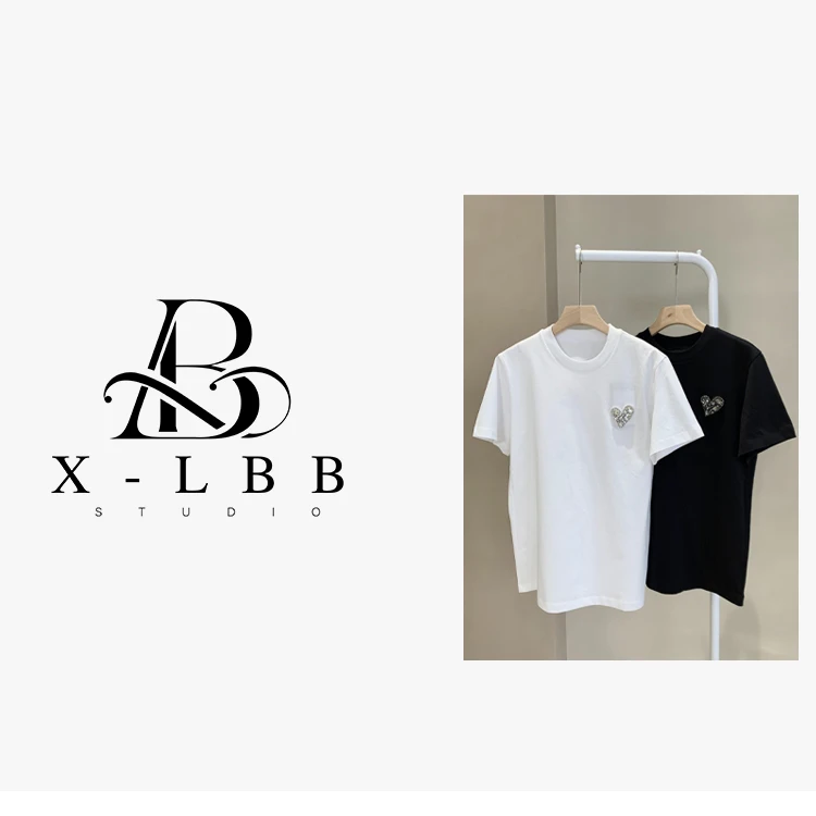 G0749 爱心钉钻刺绣短袖T恤休闲百搭夏季春夏夏款印花设计师圆领