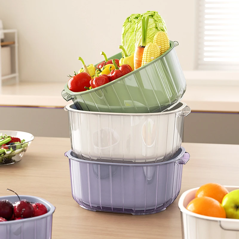 双层洗菜盆沥水篮厨房耐高温客厅家用水果盘简约北欧淘菜洗菜篮子