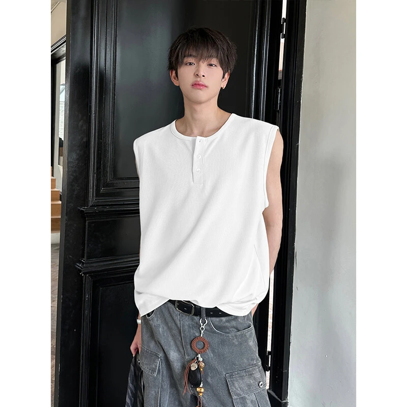 亨利领背心男款痞帅叠穿马甲坎肩健身运动宽肩无袖t恤青少年夏季