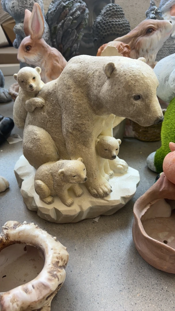 树脂北极熊一家摆件 孤品微瑕介意勿拍