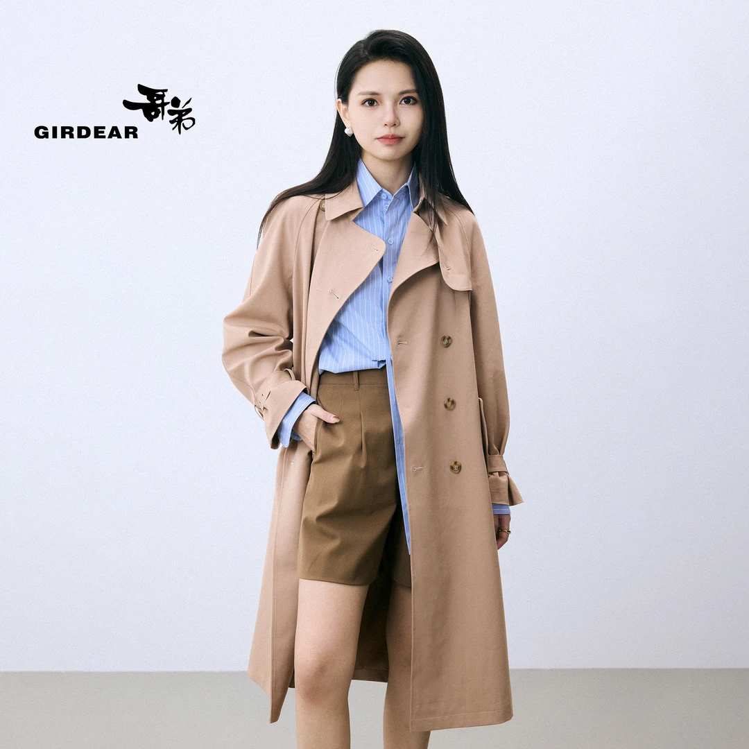 GIRDEAR/哥弟时尚赫本风气质宽松经典系带风衣外套-1400164-21610