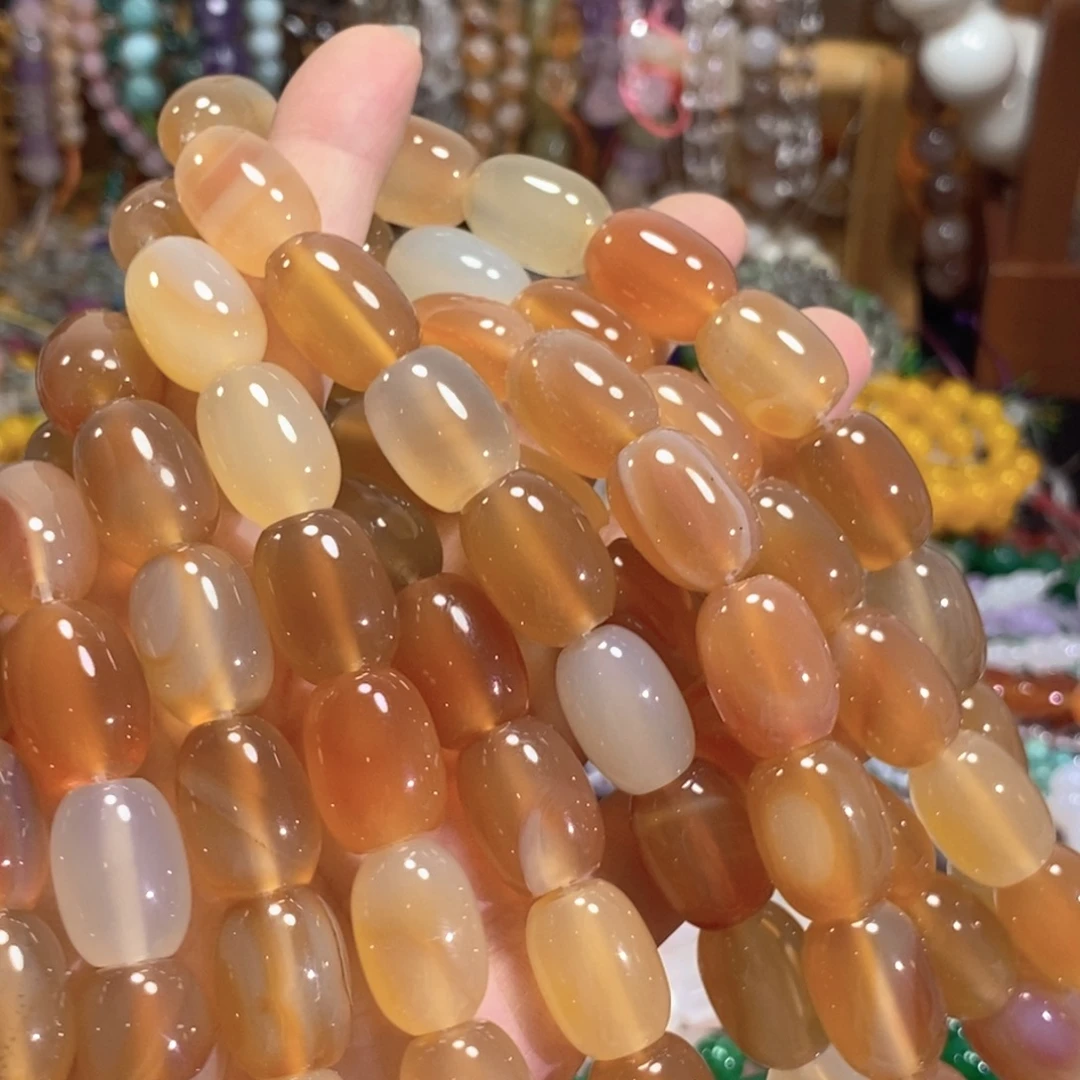 未镶嵌玛瑙/玉髓珠宝半成品玛瑙桶珠一条卡14*18mm