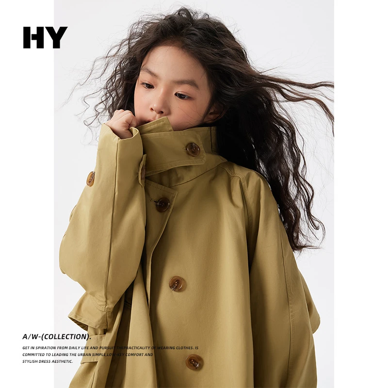 KL1195儿童韩版风衣2025秋季新款女童洋气中长款上衣中大童秋外套