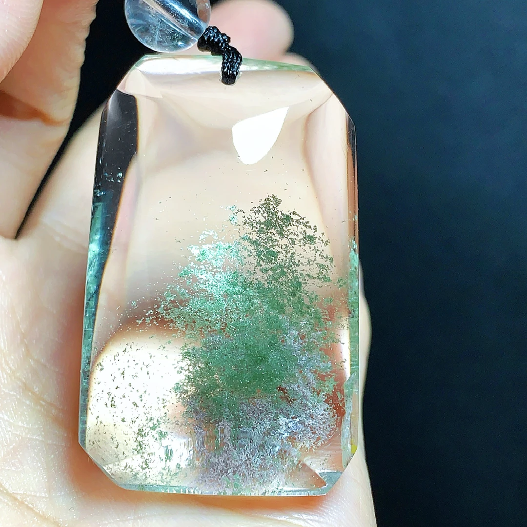 东海水晶天然绿幽灵水晶吊坠毛衣链平安无事牌项坠男女款聚宝盆