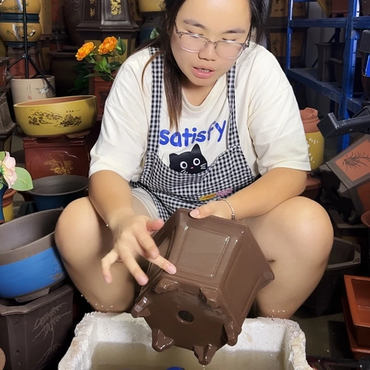 宜兴紫砂花盆25素面六方