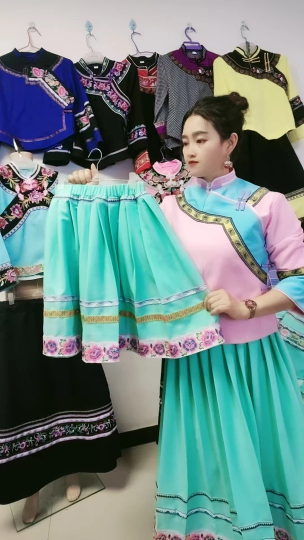 民族服装藏族舞生活装表演服舞台蒙古袍民族服半身裙舞蹈百褶裙