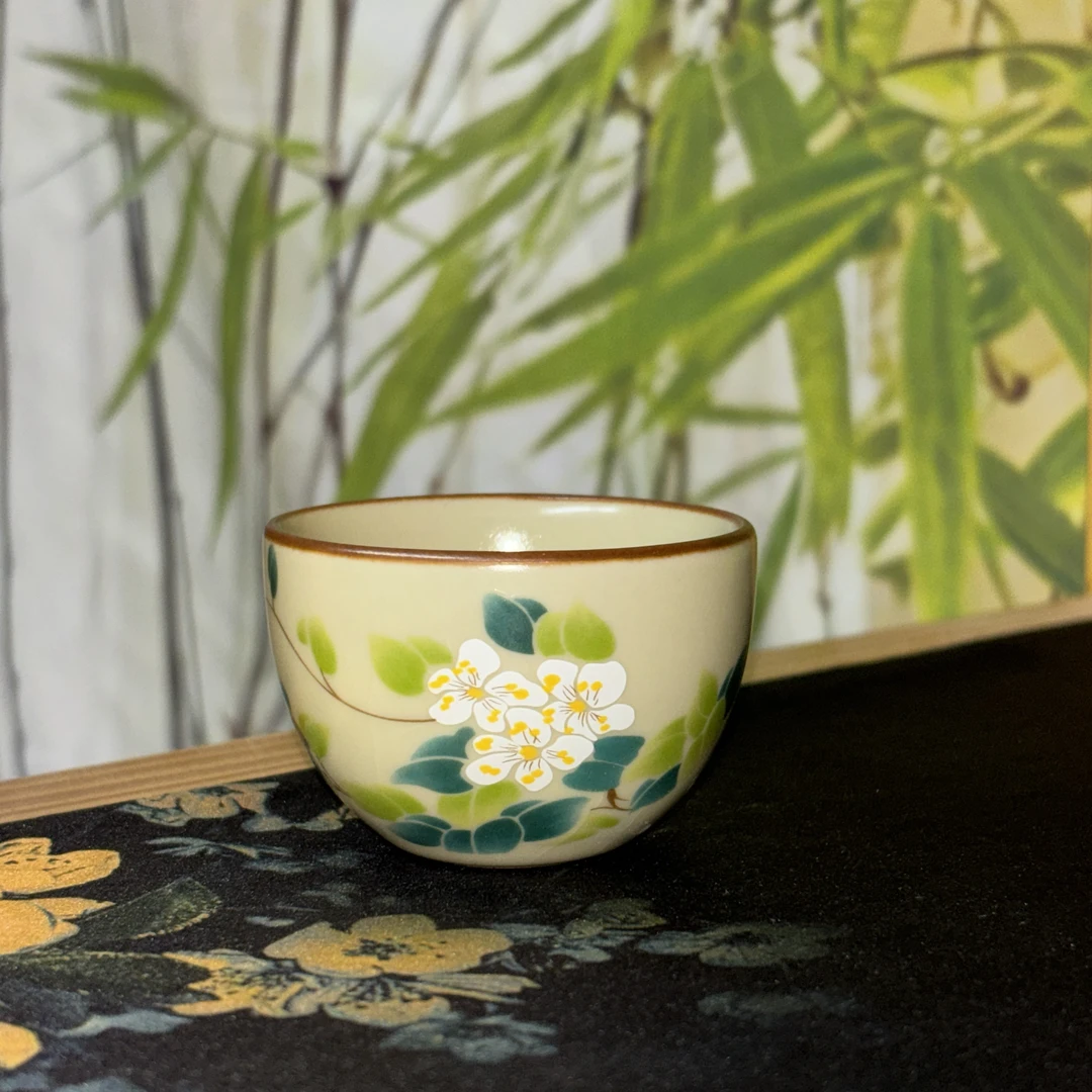 義求新品【岑汝窑清雅山茶花可开片圆融杯】开片可养