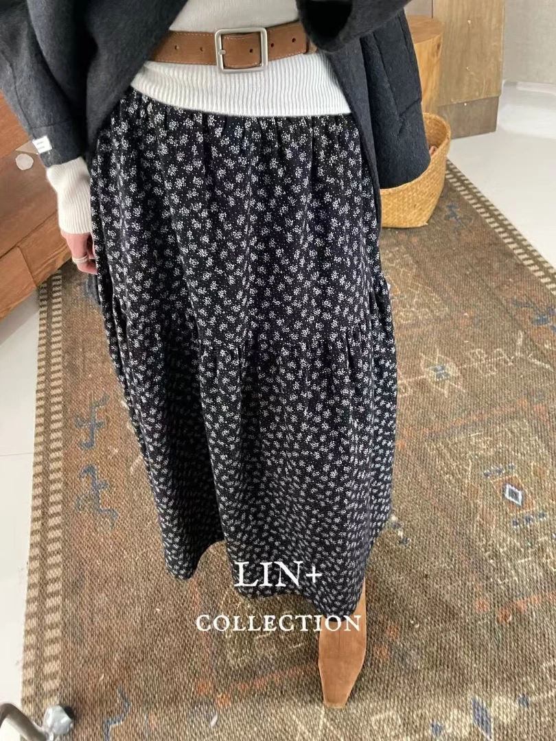 小香风爱心加绒加厚磨毛半身裙秋冬新款高腰遮肉显瘦a字大摆长裙