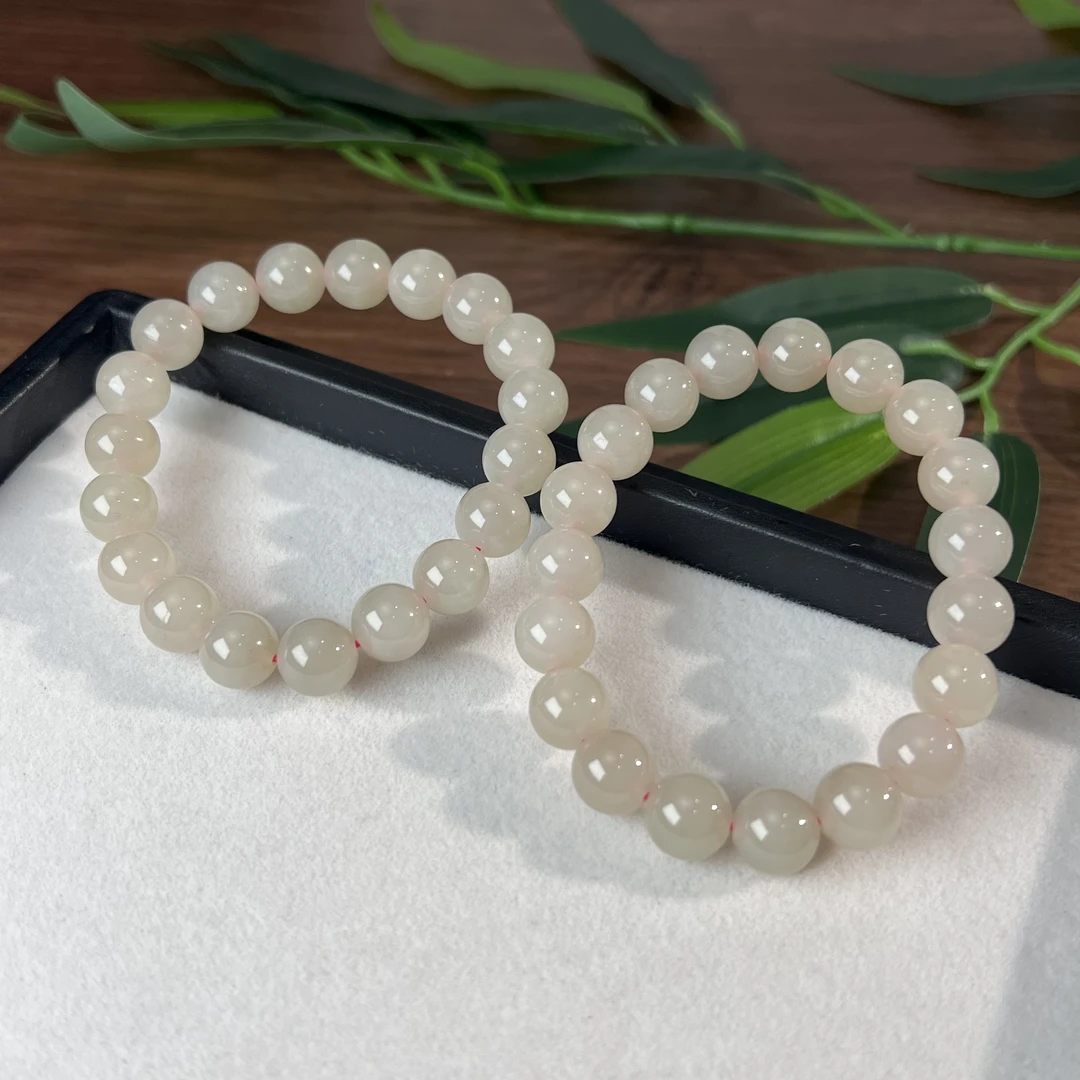 【睿泽鉴宝】和田玉藕粉圆珠手串多样性发一有瑕9mm HZ1234