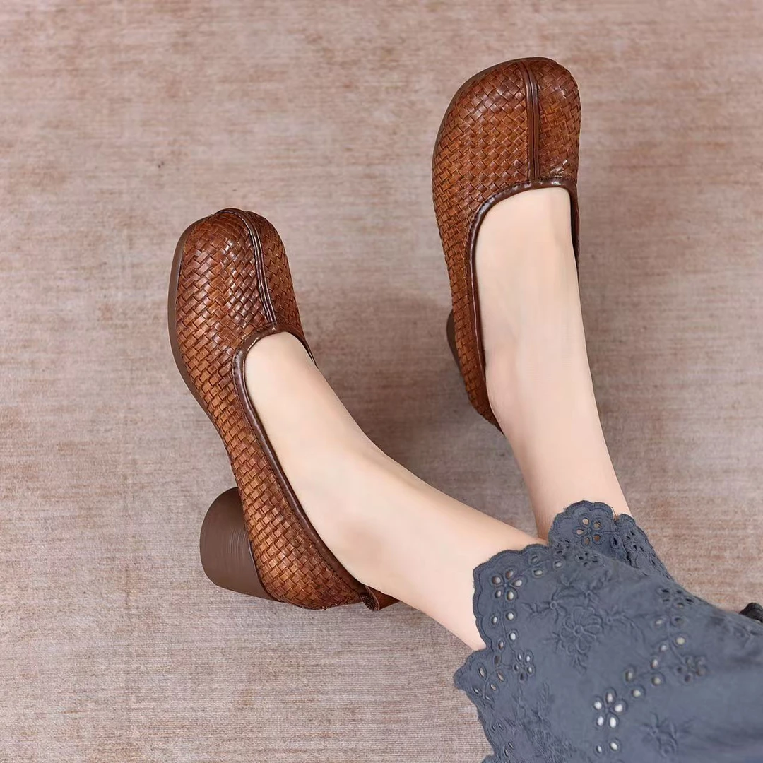 QP8621-68昌盛平【头层牛皮编织单鞋】软底舒适真皮轻奢时尚中跟