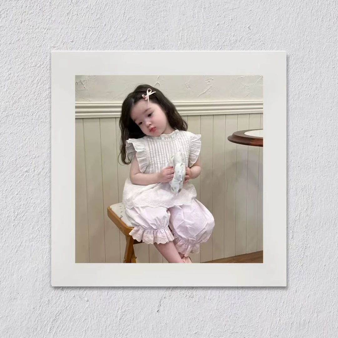 J208夏L·H·NIAO2025新款女童洋气时髦气质法式刺绣娃娃衫上衣