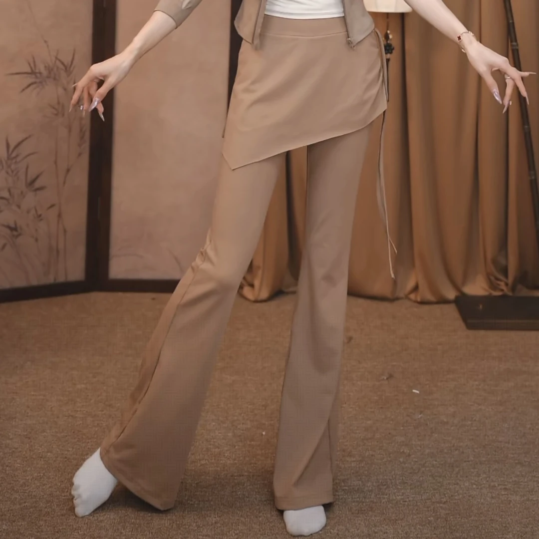 060-MuMu现代舞微喇高腰提臂假两件古典舞练功裤显瘦瑜伽裤