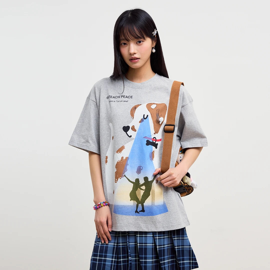 Teach Peace潮牌爱乐之舞哭泣小狗T恤宽松小众设计感涂鸦短袖夏季
