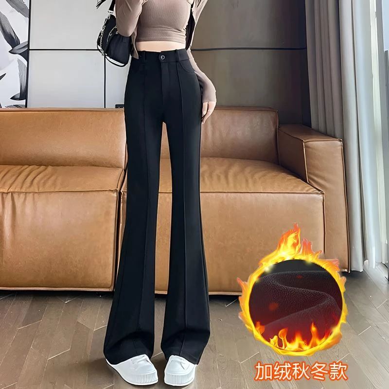 高质量黑色微喇裤女秋冬新款高腰弹力显瘦小个子休闲百搭西装裤