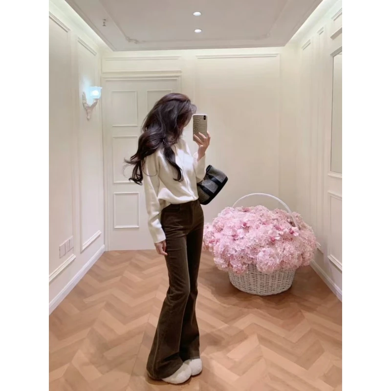 秋冬立领毛衣外套韩系软糯高级感慵懒风内搭打底衫高腰微喇牛仔裤