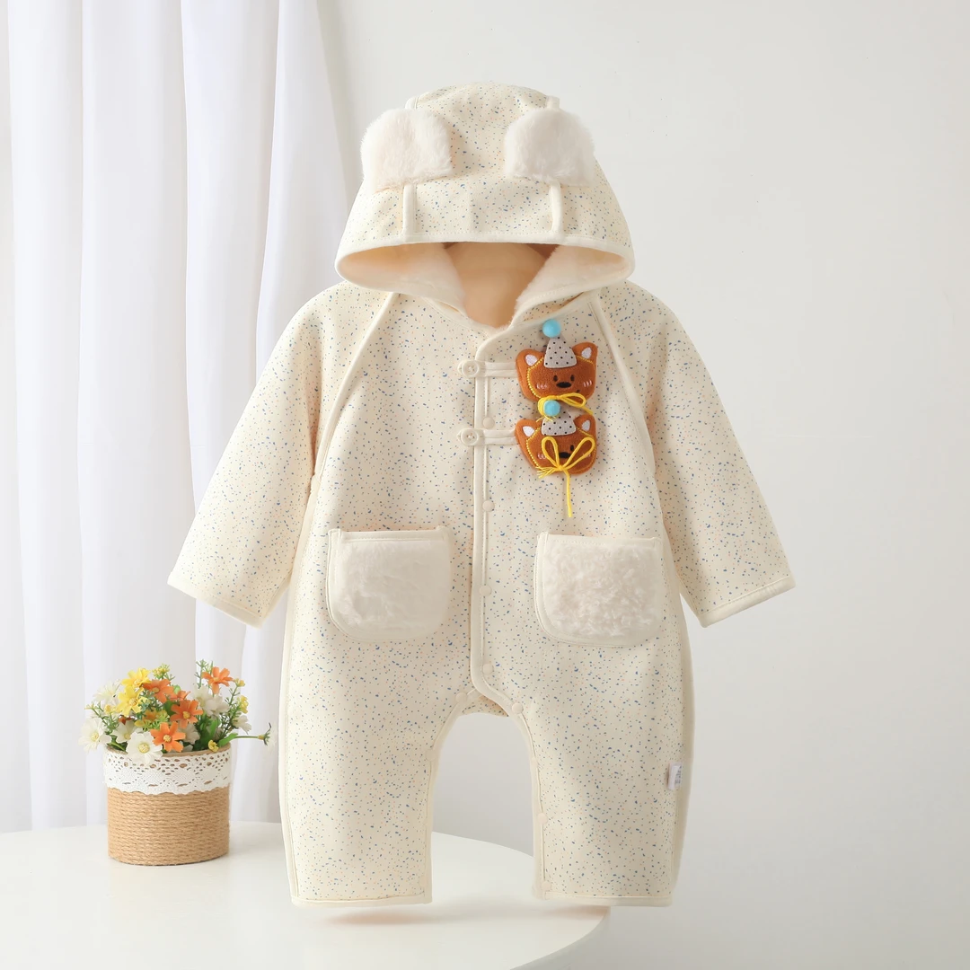 婴幼儿春秋新款可爱彩点加厚一体绒哈衣时尚百搭外出洋气爬服