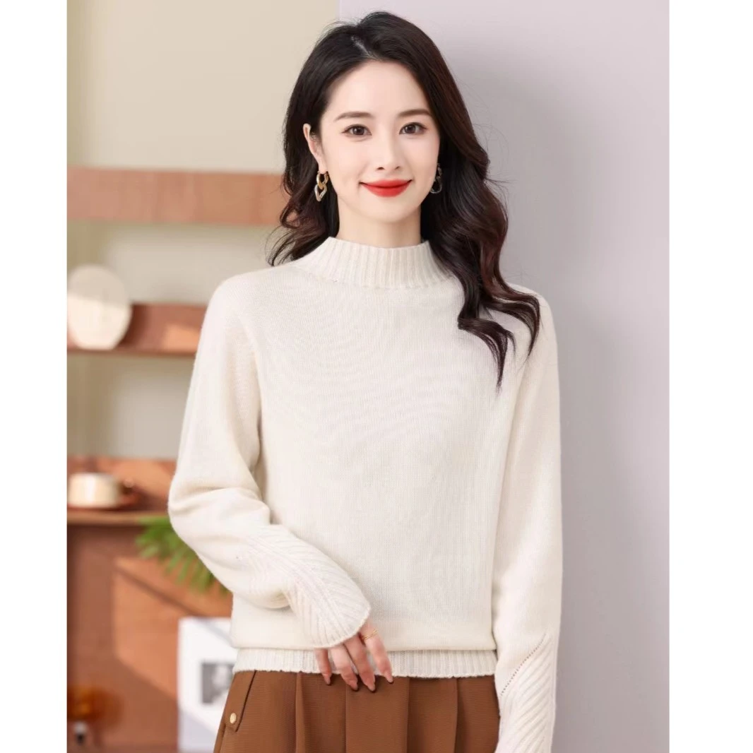 春竹纯色100山羊绒保暖加厚宽松气质显瘦软糯半高领羊绒衫女