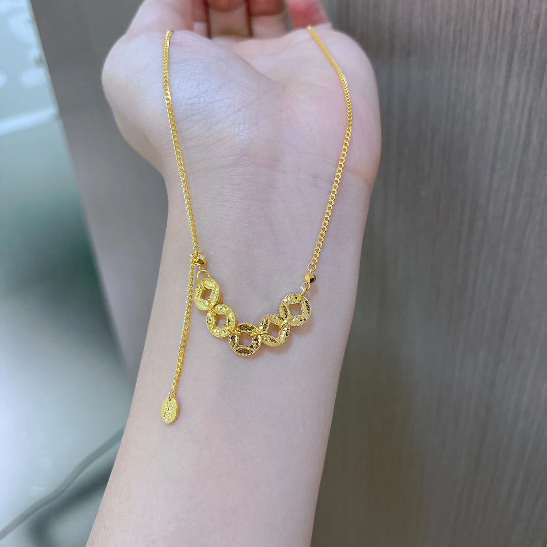 5G工艺足金999鱼鳞款招财五帝币套链