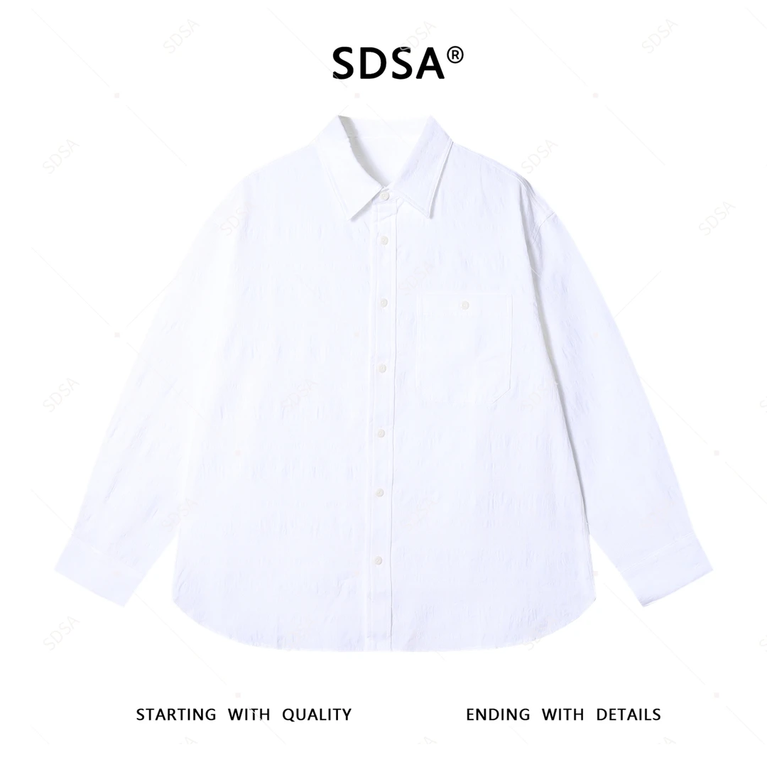 SDSA男士秋冬新款轻奢痞帅男装简约纯色肌理感纽扣翻领衬衫百搭潮