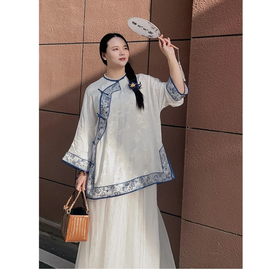 【东彤】新款复古斜襟织锦缎拼接太太服二大衫