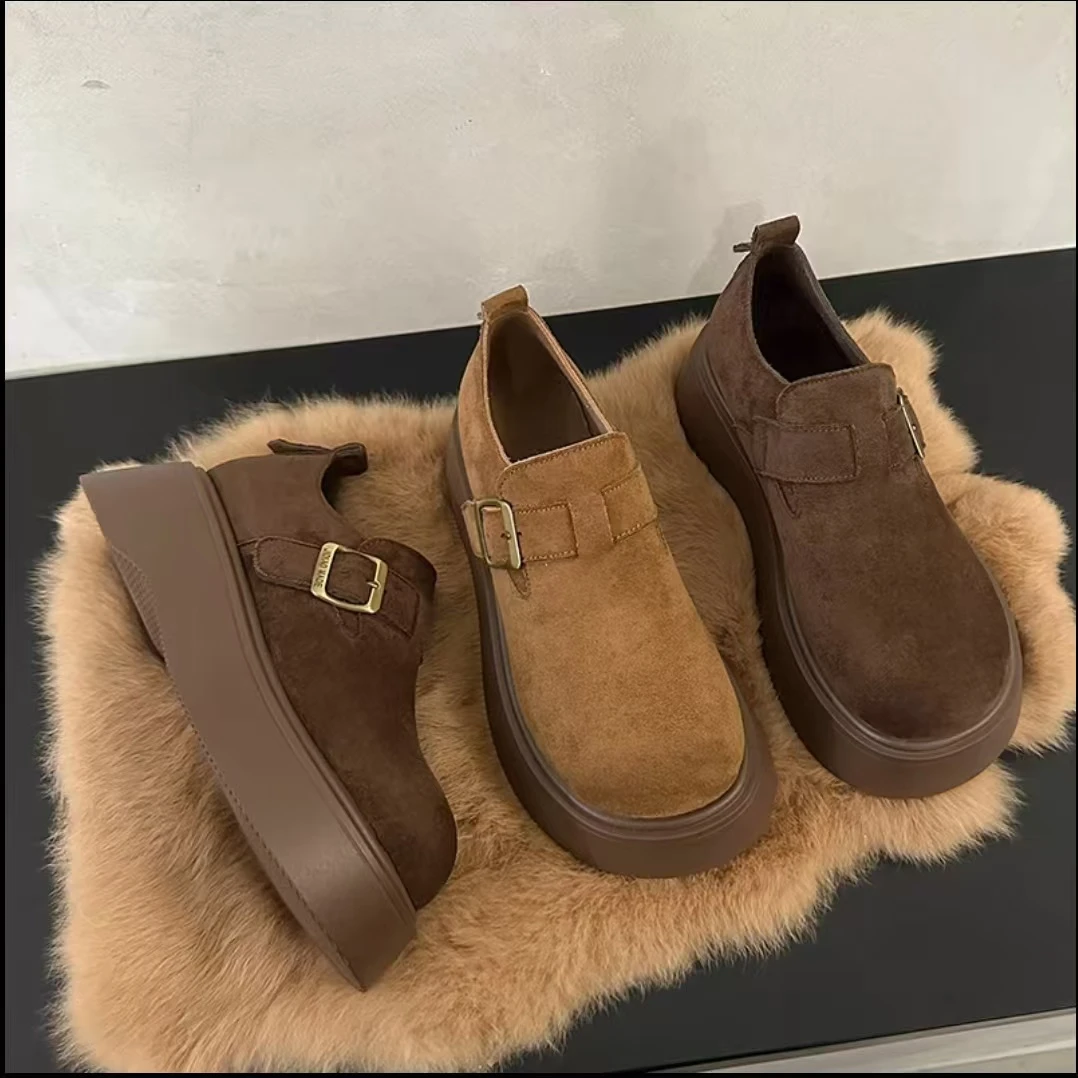 5厚底勃肯鞋女内增高秋冬新款懒人一脚蹬复古博肯加绒休闲乐福鞋