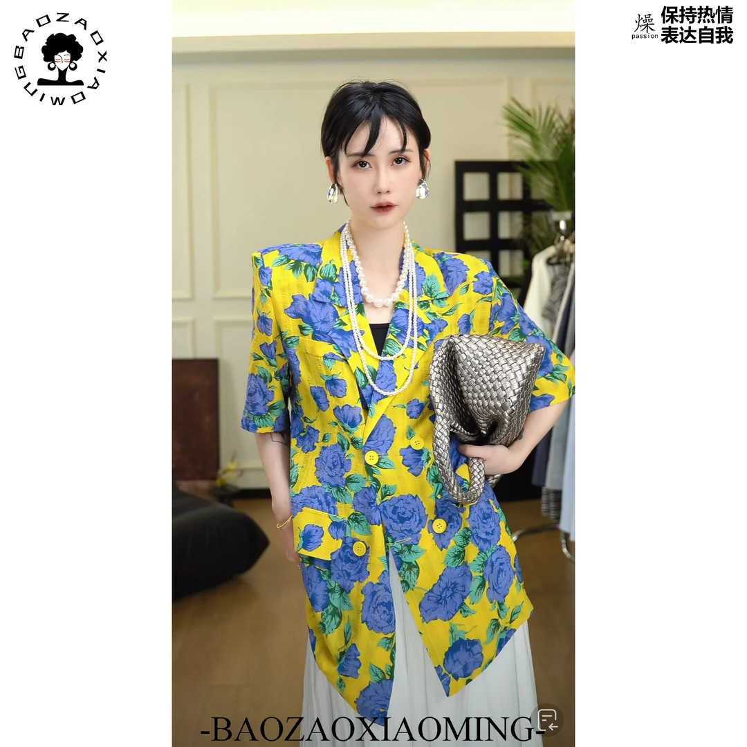 暴躁小明   <盛夏>休闲夏季薄款西装短袖外套气质平驳领上衣/2360