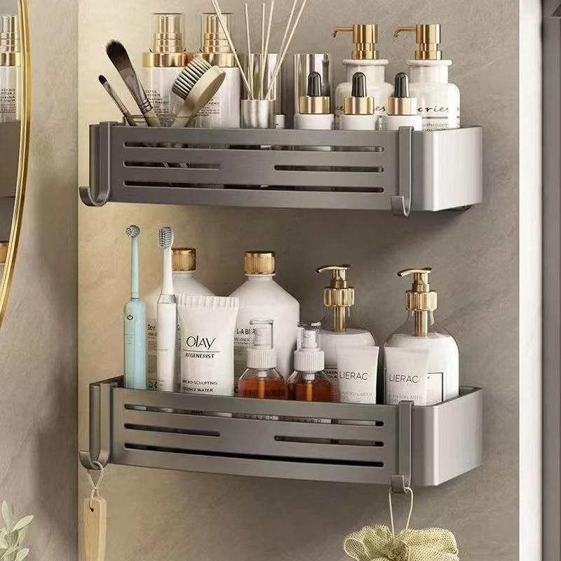 枪灰卫生间置物架浴室长方形架免打孔壁挂厕所洗手间洗漱台收纳架