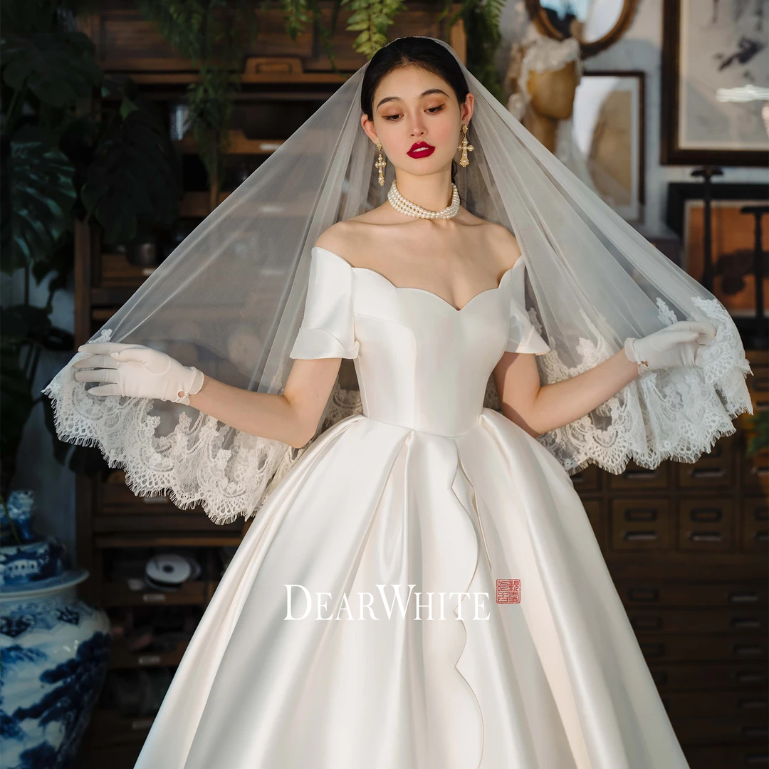 亲爱的白原创《猫花》简约缎面婚纱主纱高级质感法式新娘订婚礼服