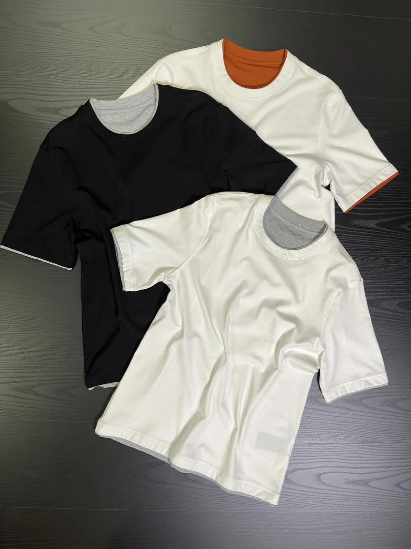 夏季假两件微宽松圆领短袖休闲T恤匹马棉时尚百搭微弹