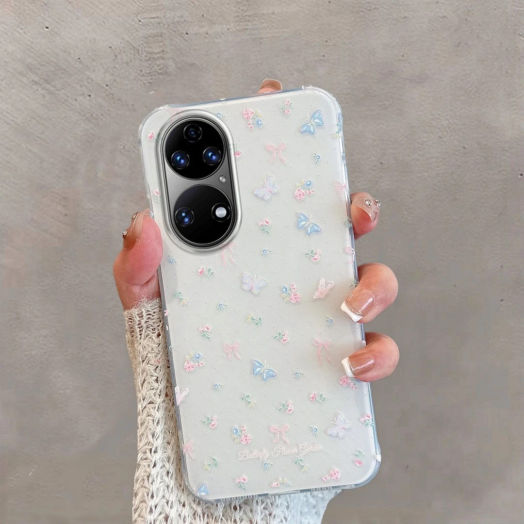 适用于华为p50手机壳p50e新款女p50pro小清新5g蝴蝶薄款不包镜头