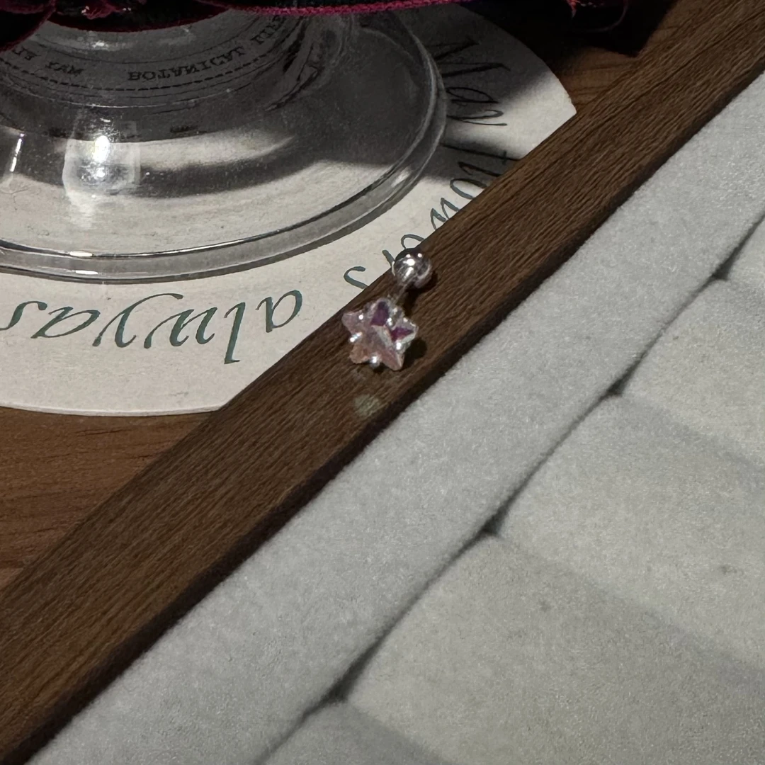 925银合成锆石耳饰 韩国 通体s925银 炫彩星星螺旋扣耳钉耳骨钉