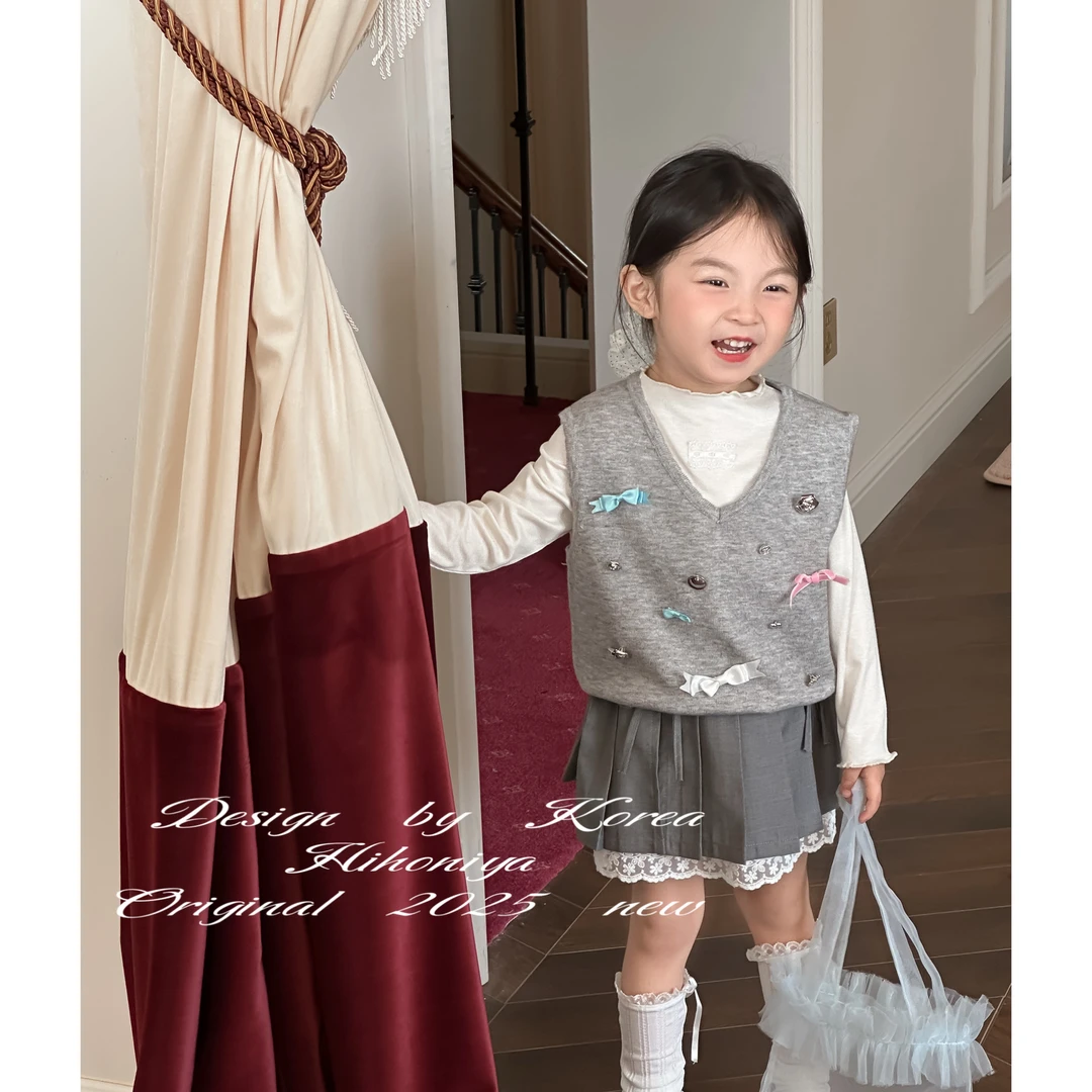 【日落公园】二Hihoniya~2025春季亲子款蝴蝶结针织叠穿韩版马甲