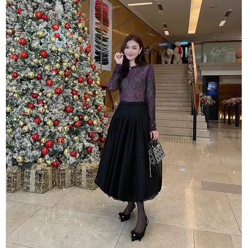 秋季秋冬时尚拼接早秋针织休闲长款女装打底上衣毛针织衫