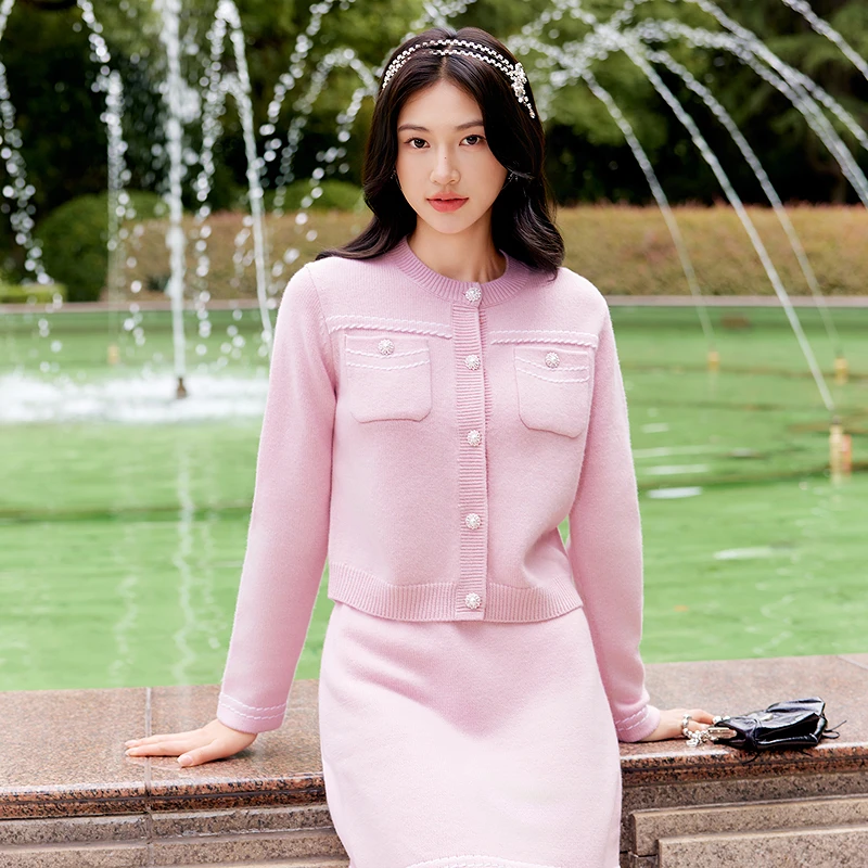 【陈大可专享】DOUBLOVE舒软小香风羊毛针织开衫复古毛衣外套