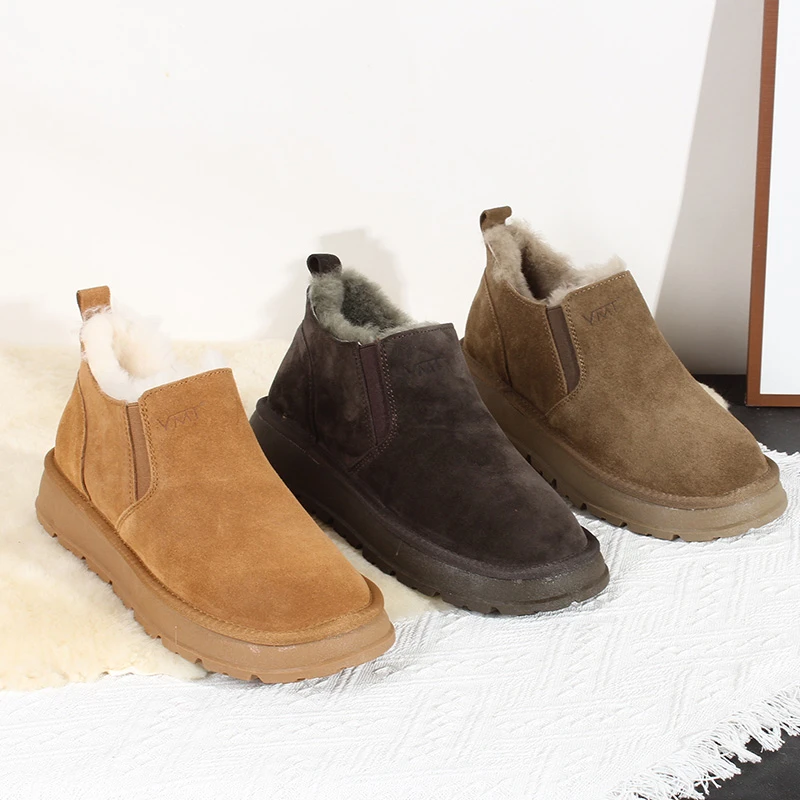 牛皮+内里皮毛一体！VMT-25A6 男士一脚蹬懒人雪地靴加厚保暖短靴